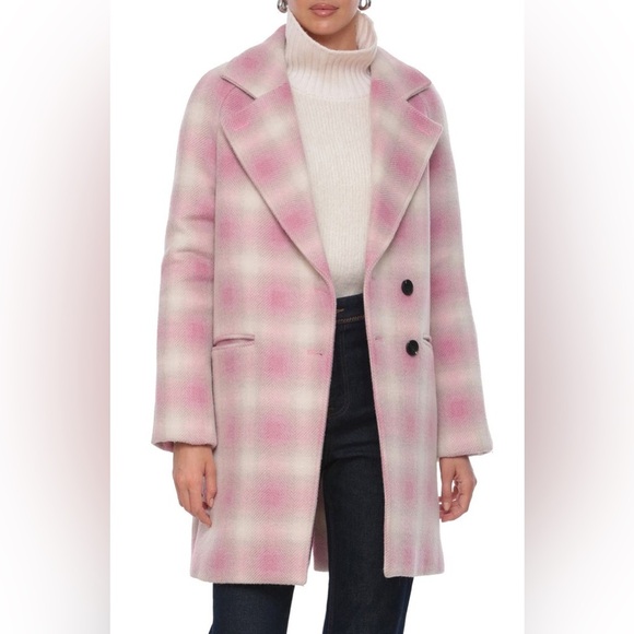 Avec Les Filles Dusty Pink Plaid Raglan Longline Walking Coat Size Small NEW - Picture 1 of 7